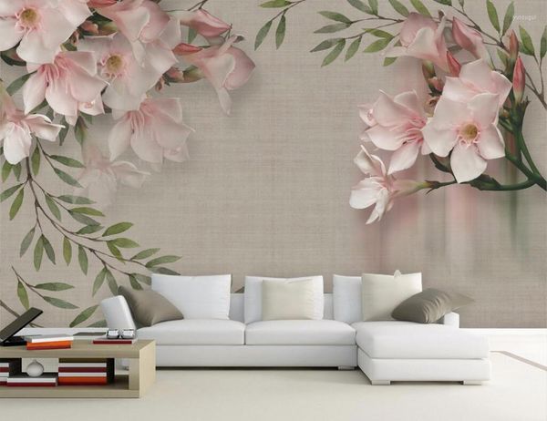 Papéis de parede CJSIR papel de parede personalizado Retro elegante sofá floral rosa TV Background Wall Living Room Decoração de casa Mural 3D