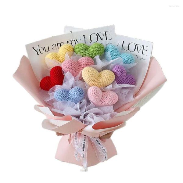 Fiori decorativi 8 pezzi / lotto filati lavorati a mano all'uncinetto AMORE bouquet artificiale a forma di cuore per decorazioni per la casa di nozze regalo di artigianato