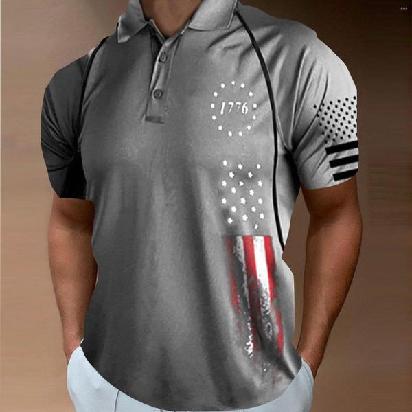Erkekler Polos Amerikan bayrağı Vintage Moda Erkekler Polo Gömlekler Sıradan Kısa Kollu Yaka Düğmesi Kakiliyet Yaz Boş Zaman Erkekler Sokak Giyim Tee
