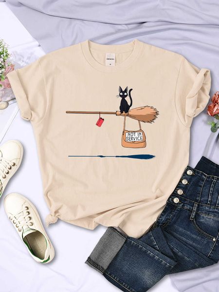 T-shirt feminina CATA CARTO NÃO EM SERVIÇO TOPS Tops Mulheres desenhos animados macios Kaii T-shirt moda moda o-gola curta Manga curta Roupas femininas Casais P230515