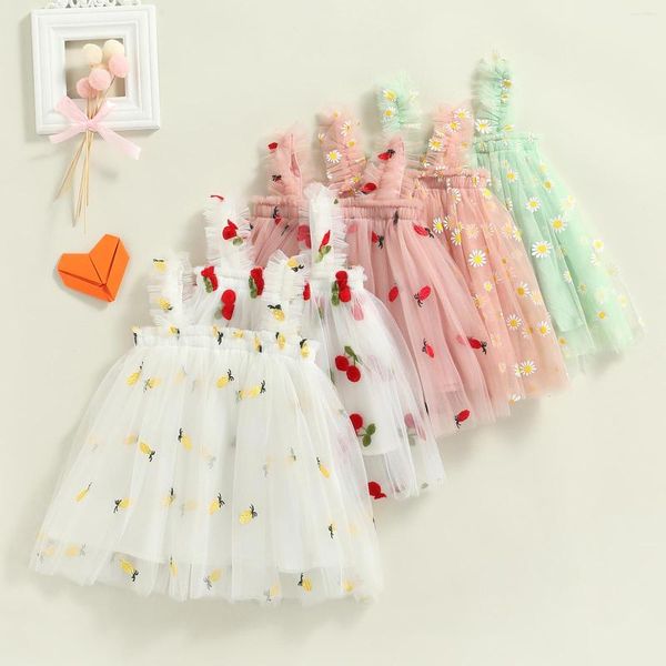 Abiti da ragazza CitgeeSummer Toddler Kids Girls Princess Dress Daisy Fruit Embroidery Sleeveless Sling Casual Mesh Tulle Clothes
