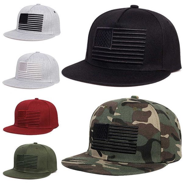 Snapbacks Hochwertige USA-Flagge Camouflage-Baseballmütze für Herren, Snapback-Hut, amerikanische Flagge, Armee-Baseballmütze, Knochen-Trucker-Mützen P230515