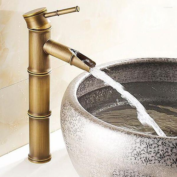 Rubinetti per lavabo da bagno Rubinetto antico europeo Rubinetto per lavabo in ottone Alto Bambù Acqua fredda Cucina Rubinetti da giardino per esterni Grifos