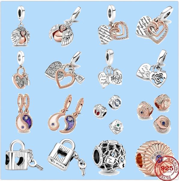 925 Charm Perlen Zubehör passen Pandora Charms Schmuck Schmuck Geschenk Großhandel Intertwined Hearts Double Lock Swing Bead