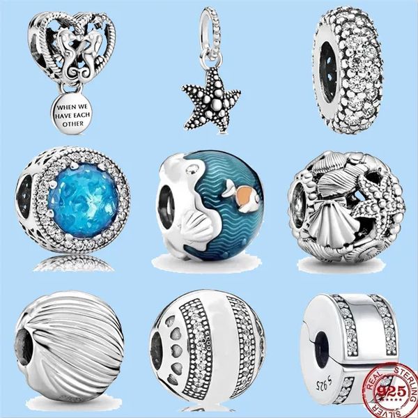 925 accessori con perline di fascino adatti a gioielli con ciondoli Pandora Commercio all'ingrosso New Ocean Series Shell Starfish Glass Murano