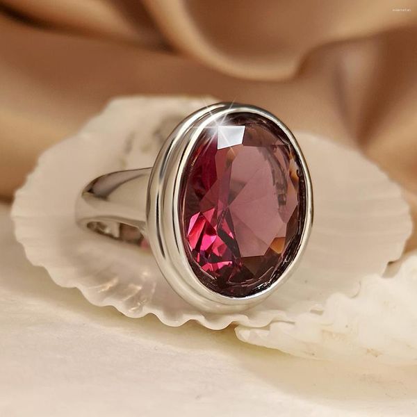 Fedi nuziali Anello di zircone di cristallo rubino di lusso per le donne Regalo di gioielli promessa di strass rosso moda donna all'ingrosso