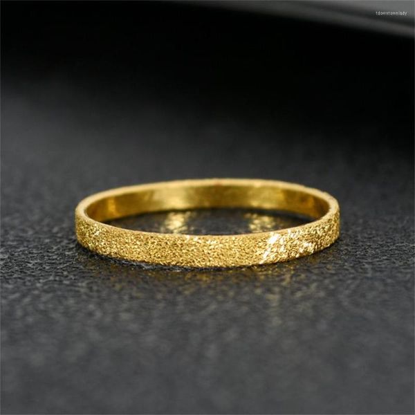 Cluster Rings 999 Pure 24K Yellow Gold Ring 2mmW Matte Finish Band Women Men Gift