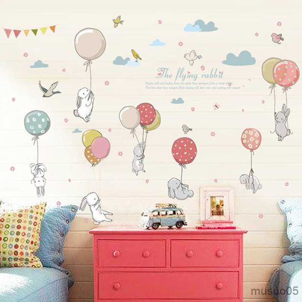 Kinderspielzeug-Aufkleber, Cartoon-Wolken, DIY-Wandbild, süßer Ballon, Hase, Hase, Wandaufkleber für Kinderzimmer, Dekor, Möbel, Kleiderschrank, Schlafzimmer, Wohnzimmer