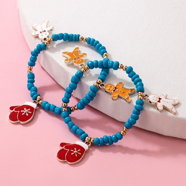 Braccialetti con ciondoli 2 pezzi / set Pupazzo di neve adorabile regolabile per le donne Guanti con fiocco di neve colorato che cade olio Gioielli di Natale 13958