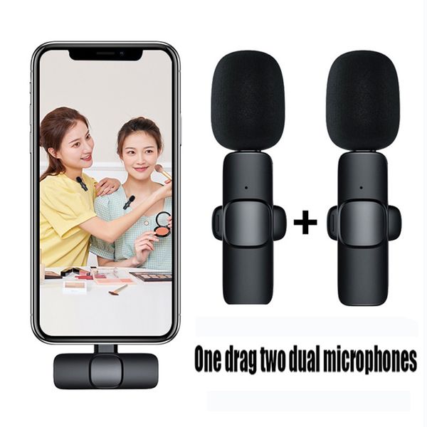 K9 Wireless Lavalier Mikrofon 2 in 1 Tragbare Audio Video Aufnahme Mini Mikrofon Für iPhone Android Lange batterie lebensdauer Live Broadcast Gaming