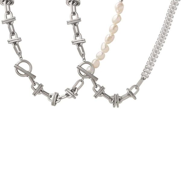 Ketten Modeschmuck Geschenk Künstliche Perle Mosaik Halskette mit Zirkon Inlay Ot Button Damen Edelstahlkette