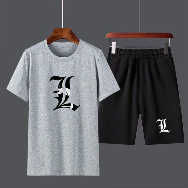 Herren Trainingsanzüge Anime Death Note Jungen Männlich Casual Kurzarm Top Hosen Anzüge Streetwear Tops T-shirts Baumwolle T Shirt Set 230512