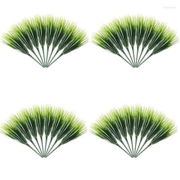 Fiori decorativi 32 Pz Piante da esterno artificiali Plastica finta Verde Arbusti Erba di grano Finestra Fioriera per veranda Fioriera sospesa