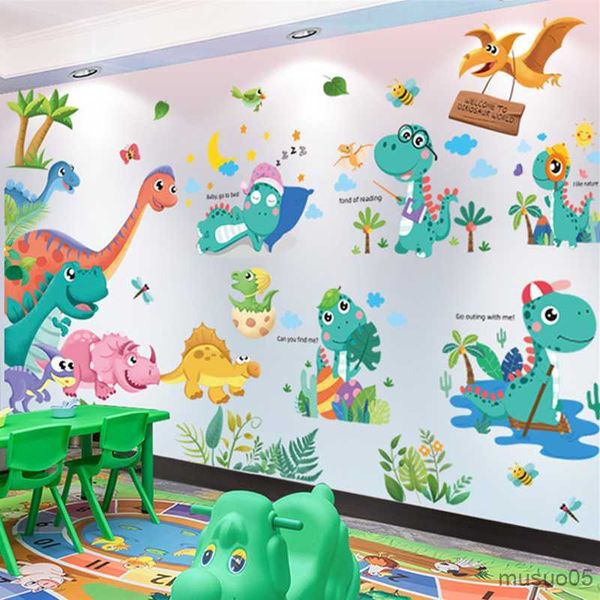 Çocuk oyuncak çıkartmaları çizgi film dinozorları duvar çıkartmaları dekor diy hayvanlar duvar çıkartmaları çocuk odaları için bebek yatak odası anaokulu kreş ev dekorasyon