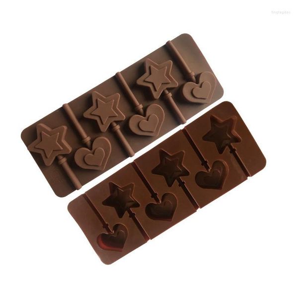 Stampi da forno 6 Stampo per lecca-lecca in silicone con stella a cinque punte Love a doppio strato con bastoncini Stampi per fondente per decorare torte