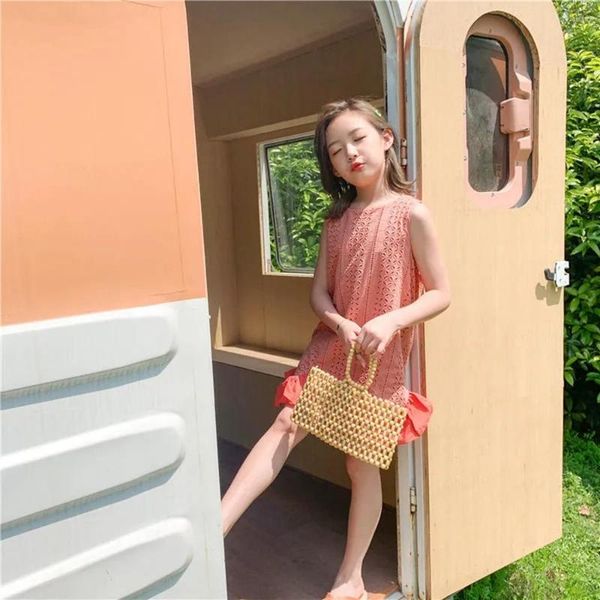 Mädchen Kleider Mädchen Sommerkleid Niedliche Ärmellose Baumwolle Rüschen Kinder Für Orange Freizeitkleidung 4-12 Y Kinderkleidung