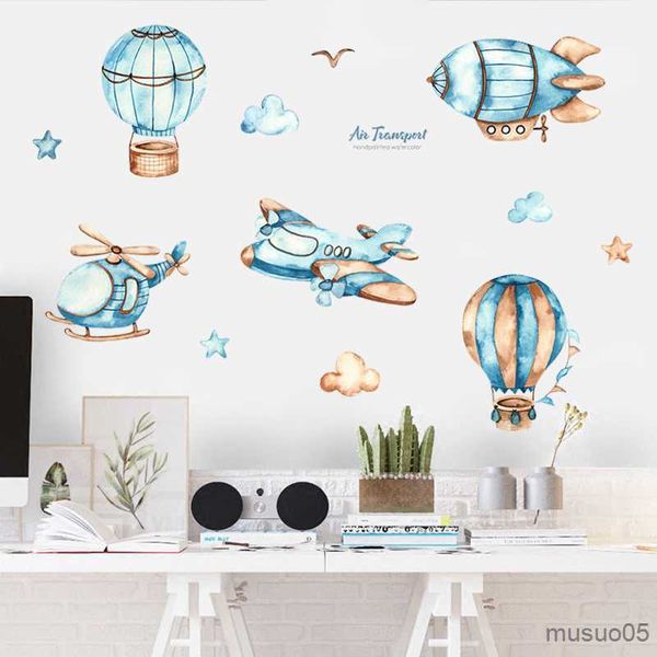 Adesivos para crianças para crianças desenho animado ar quente adesivos de parede meninos quarto berçário decoração de parede decoração de avião decalques de parede de aeronave murais de arte decoração de casa decoração