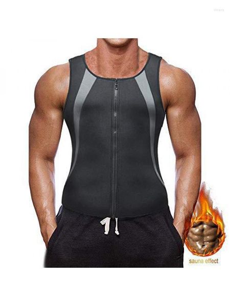 Camicie attive Uomo Abbigliamento fitness Gilet in gomma Doppia striscia grigia Traspirazione rapida del sudore Modellamento del corpo Sauna Top Materiale da immersione Donna S M L XXXL