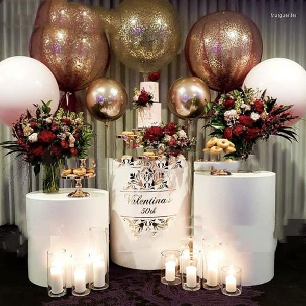 Yudao353 Party-Dekoration, 3 Stück/Set, Quelle, weißes Metall, runde Sockel, Acryl-Zylindersockel, Display, Hochzeitsplattform