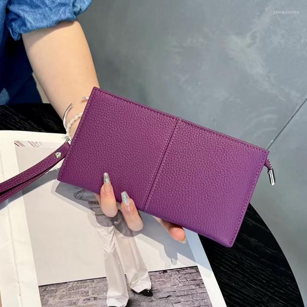 Brieftaschen Echtes Leder Handtasche für Männer und Frauen Mobiltelefone Mode Top Layer Rindsleder Handgelenk Große Kapazität Umschlagtasche Ze