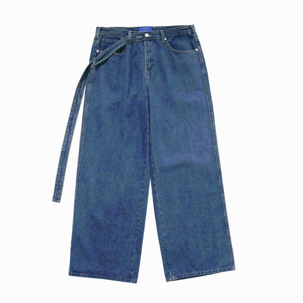 Jeans masculinos Design de fita de cor sólida masculino de moda de moda de marca solta calça longa de calça longa longa perna casual casual