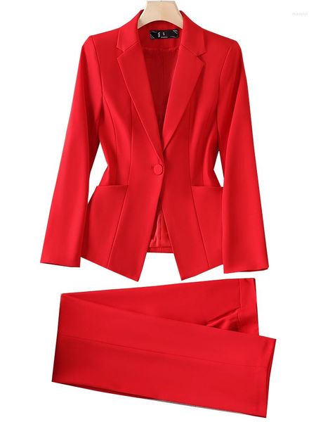 Pantaloni da donna a due pezzi Blazer formale da donna da ufficio e tailleur pantalone da donna Pantaloni da giacca da lavoro da donna rosso nero blu scuro 2 set