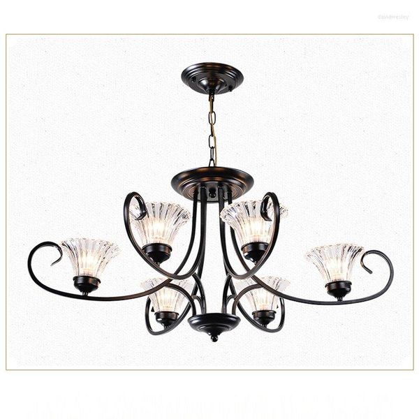 Candeliers Loft Europeu Clear Livried Living Room Quarto Dining Black Iron Restaurant Chain Lamp Flumture