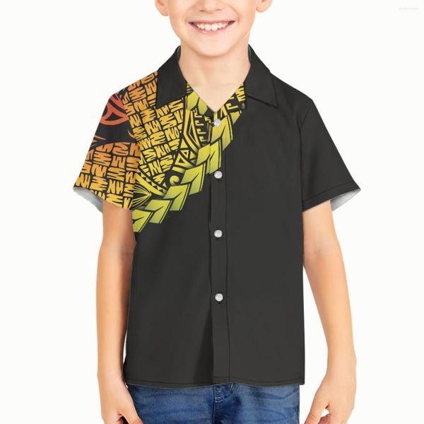 Camicie casual da uomo Kid Boy Polynesian Tribal Fijian Totem Tattoo Fiji Prints Style Creative 3d Digital Kawaii Hawaiian Short Sleeve Tee