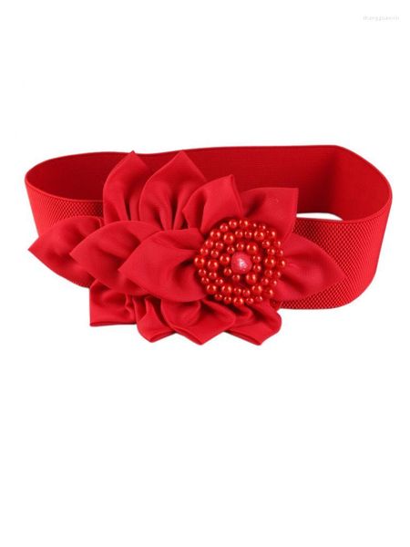 Cinture Cintura larga 6 cm Cappotto decorativo a fiori per ragazza di grandi dimensioni Versatile Abito lungo da donna con cintura elastica nera rossa Coprispalle alla moda