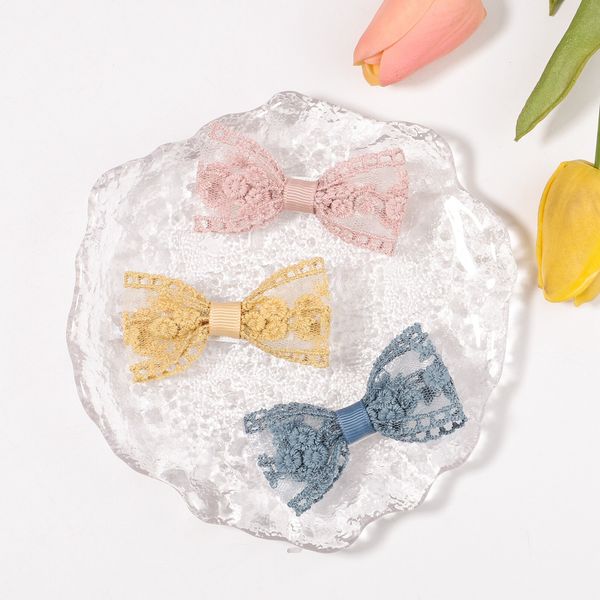 16154 Bambini Ricamo Fiori Pizzo Bowknot Fermaglio per capelli a nastro per bambini Dolce Bobby Pin Baby Girl Pincess Barrette Side Hairclip Accessori per capelli