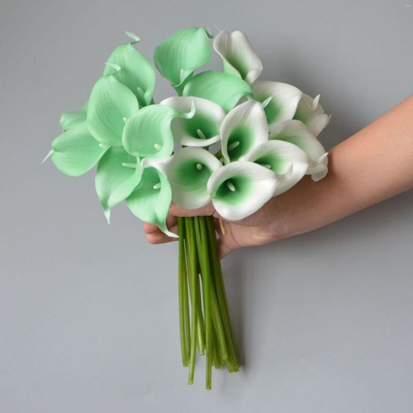 Dekorative Blumen 9 Mint Calla Lily Real Touch Faux Seafoam Hochzeiten Grün Hochzeit DIY Blumenstrauß Tischdekoration