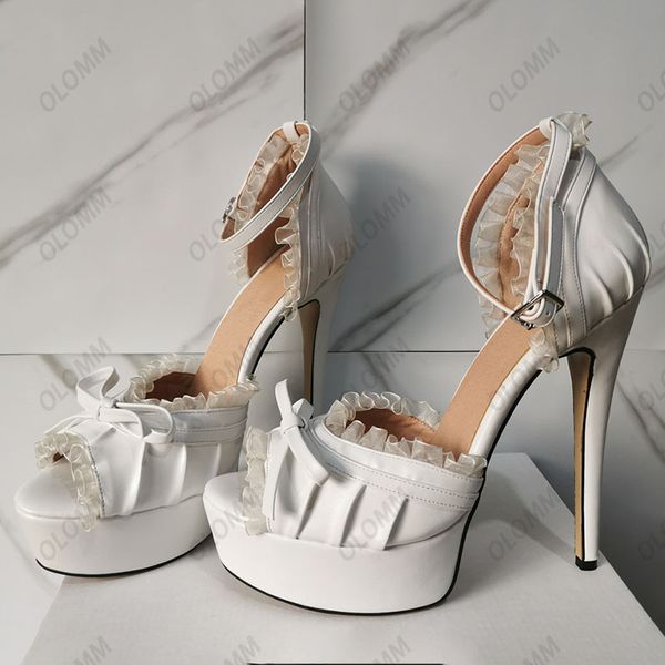 Handmade Lace Platform Sandals: Elegant Peep Toe Stilettos for Women, Sizes 35-52
