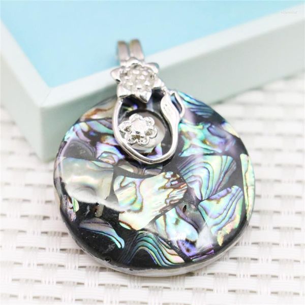 Anhänger Halsketten 40mm Schwarz Mehrfarbige Blume Runde Natürliche Abalone Muschel Muscheln Perle Frauen Mädchen Mode Schmuck Machen Design