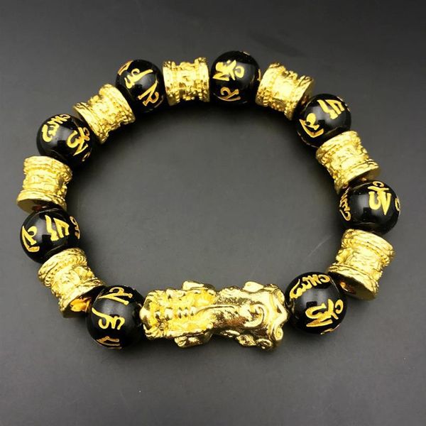 Obsidiana natural Seis palavras Mantra Buda Bracelets Feng shui riqueza pixiu joias de pulseira2092