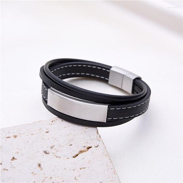 Bangle Est Bracciali di lusso per uomo Donna Acciaio inossidabile Corda in pelle multistrato Avvolgere Coppie Braccialetti Gioielli con ciondoli alla moda Regalo