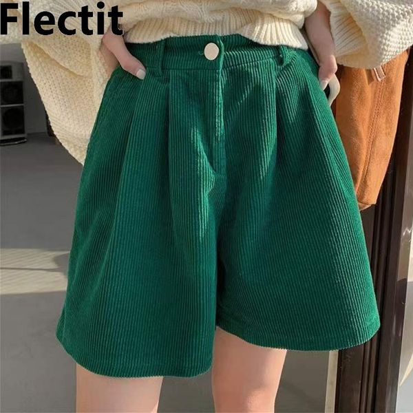 Shorts pour femmes Flectit 90s Bermuda Shorts pour femmes taille haute jambe large Shorts en velours côtelé dames adolescente Vintage tenue 230515