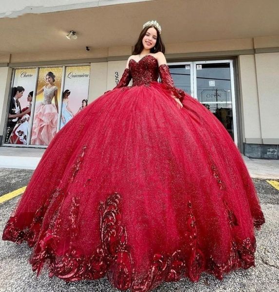 Meksikalı kızlar doğum günü quinceanera elbiseler 2023 payet aplike tatlım tatlı 16 parti elbise vestidos de 15 anos