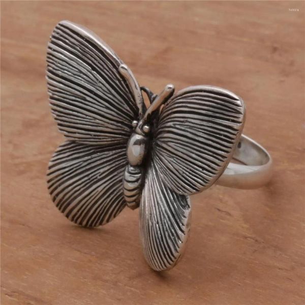 Anéis de casamento Retro Mulheres Silver Cor Big Butterfly Design Ring Black Pattern Animal para jóias de moda de noivado