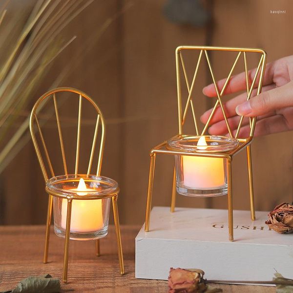 Kerzenhalter 1 stücke Metall Handwerk Stuhl Form Halter Für Desktop Dekoration Hause Wohnzimmer Abendessen Tisch Dekor Kerzenhalter