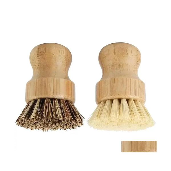 Escovas de limpeza de bambu loda de bambu lavbadores de cozinha para lavagem de ferro fundido panela natural sisal cerdas dhs fy5090 gota del otsnq