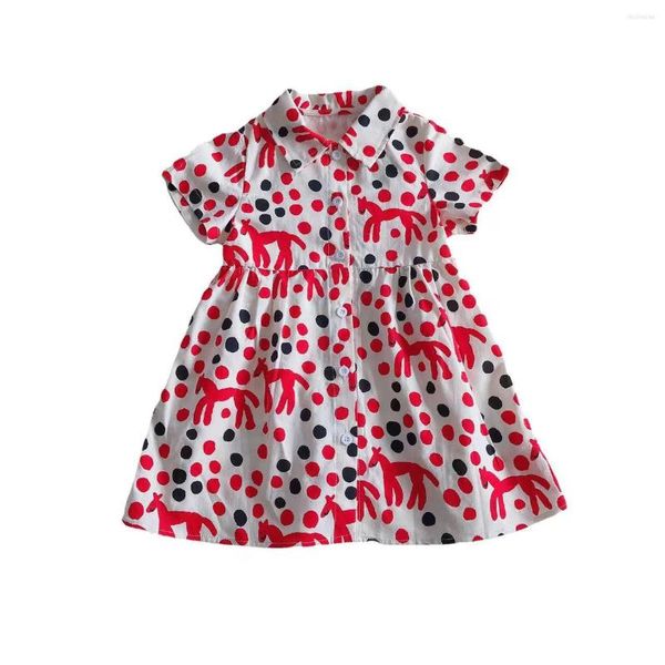 Mädchen Kleider Sommer Kurzarm Cartoon Dot Print Einreiher Hemd Kleid Koreanische Kleinkind Kleine Mädchen Prinzessin Mode Bebes