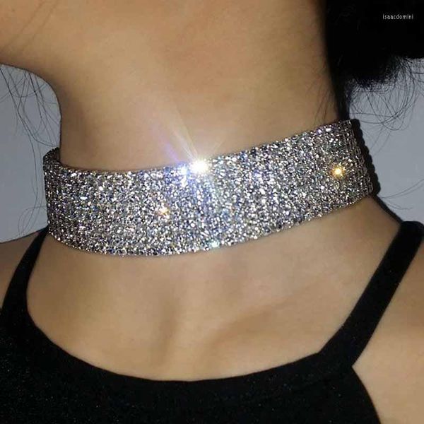 Choker Fashion Voller Strass Halsketten Für Frauen Silber Farbe Kristall Kragen Halskette Kette Prom Hochzeit Schmuck Elastische Schnur