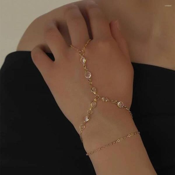 Strand LXY-W-W Vintage Gold Color transparente Chain Chain Link Fingerst Bracelet for Women Boho Fashion Party Jewelry Gift Wholesale