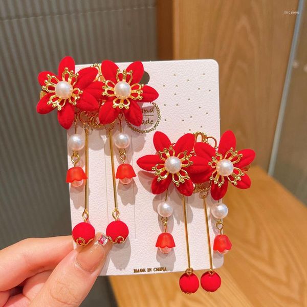 Haarschmuck 2023 Chinesischer Stil Jahr Haarnadel Kopfbedeckung Kinder Mädchen Vintage Lange Quaste Niedliche Blumen Metallklammern Frauen Stirnband Geschenk