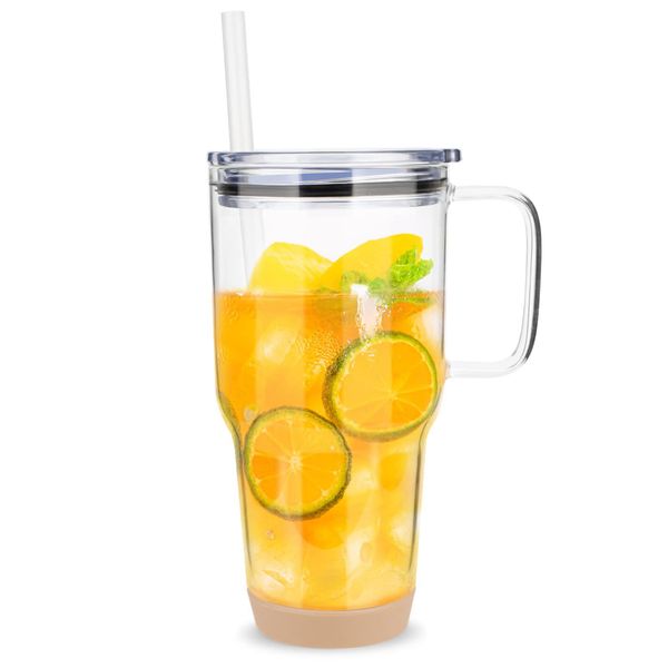 Um também é atacado! 32 oz de copos transparentes com alça de alça grossa de vidro alto de vidro alto suprimentos de festa de férias de fundo B0046