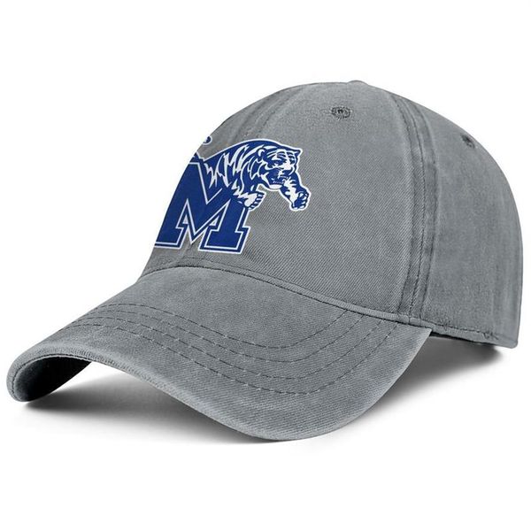 Elegante Memphis Tigers Basketball Blue Logo Unisex Denim Berretto da baseball aderente Cappelli carini logo Grigio Camouflage Coconut tree Core Smok215b