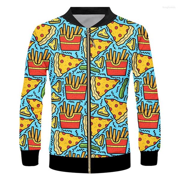 Giacche da uomo IFPD 3D Patatine fritte Pizza Giacca con zip stampata Graffiti Food Oversize Hip Hop Streetwear Uomo Cappotto con cerniera casual 6XL