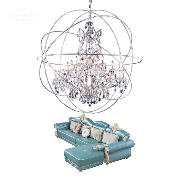 Foucaults Kugel-Kronleuchter aus klarem Kristall, moderne Retro-LED-Chrom-Kerzen-Pendelleuchten für Wohnzimmer, Schlafzimmer, Esszimmer, Hängelampen, Glanz