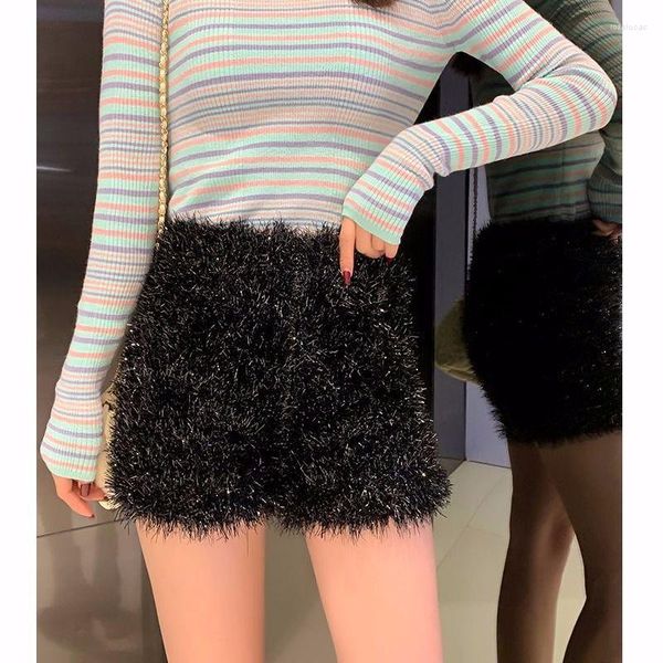 Женские шорты Внешняя одежда корейская осень зима высокая талия широко нога брюки яркие шелковые шерстяные сапоги повседневные