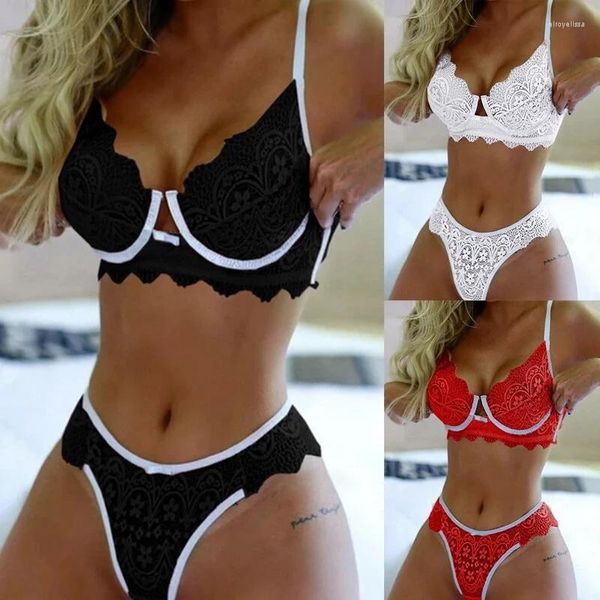 Bras Sexy Women Lace Bra Panties Conjunto de malha Intimates Lingerie 2 peças Terno conjuntos de roupas íntimas transparentes de tamanho transparente